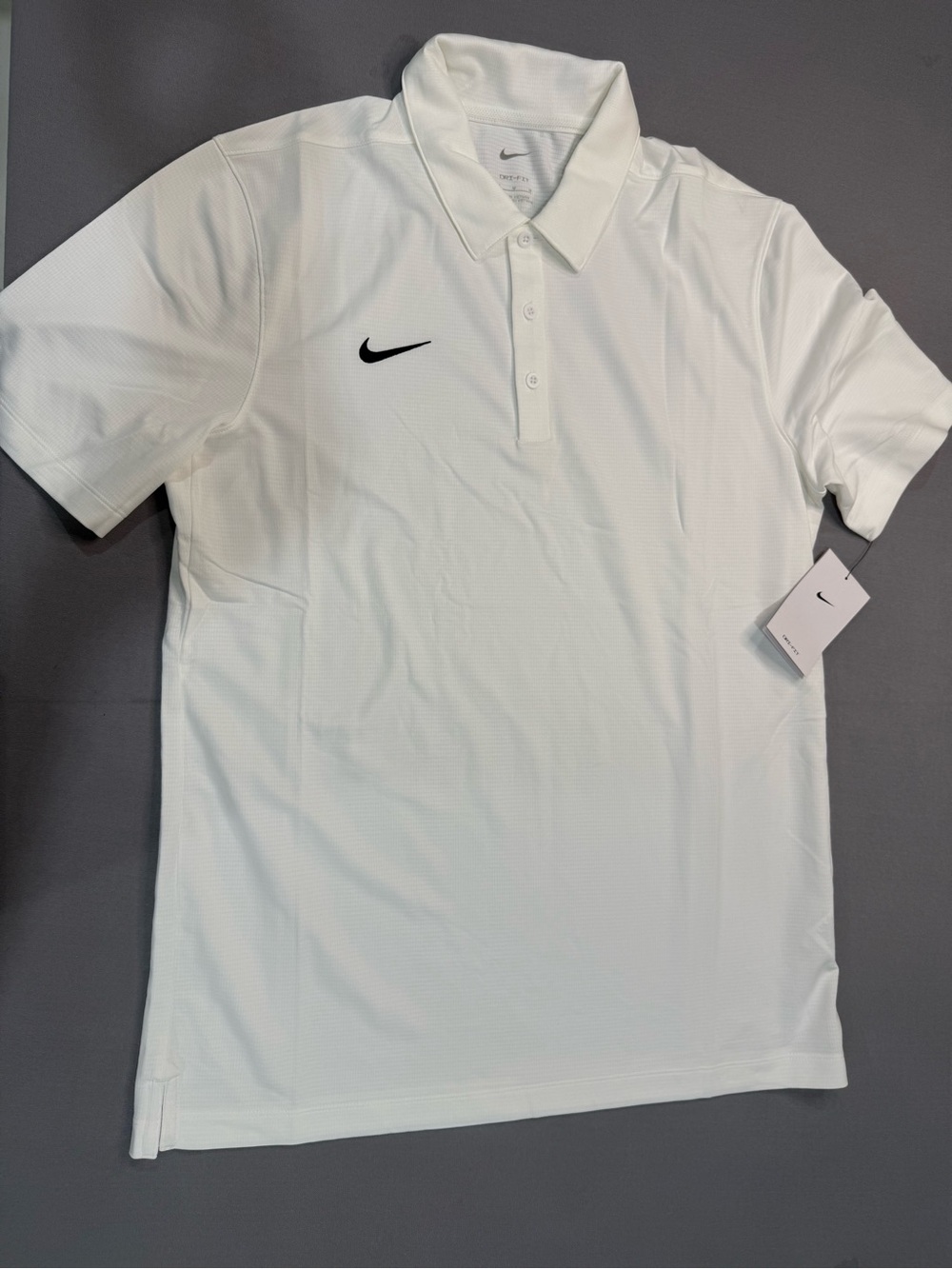 Nike Dri-FIT Men's Polo Shirt M White Solid Short Sleeve Button Logo Collar #114